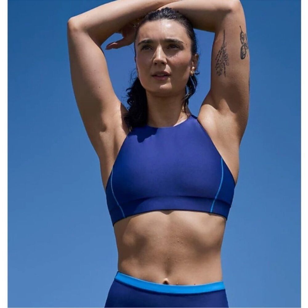 NWT New ATHLETA Flex Spacer Tipped Sport Bra Deep Marine Ultramarine Blue M A-C